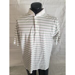 Martin Men's Polo; White & Green Striped Short Sleeve - L #